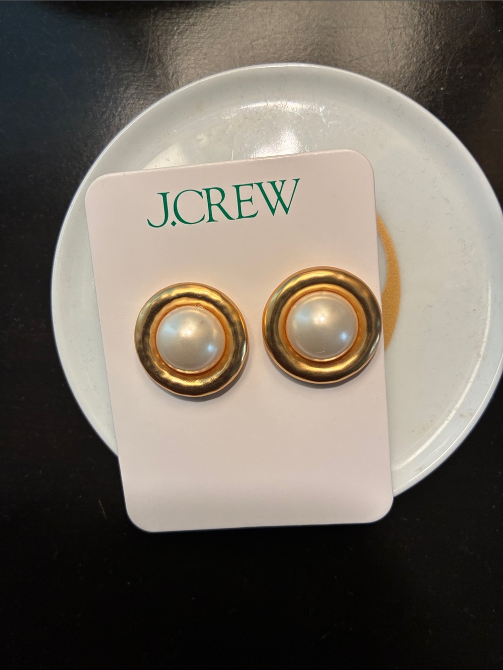 J. Crew Gold-Tone Faux Pearl Round Button Earrings